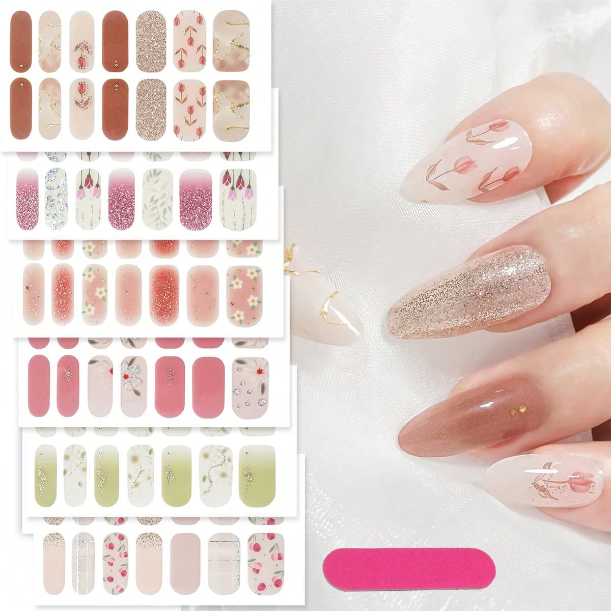 6 feuilles Autocollants de vernis à ongles Gel Enveloppements complets autocollants de vernis à ongles autoadhésifs Transferts de feuille brillants