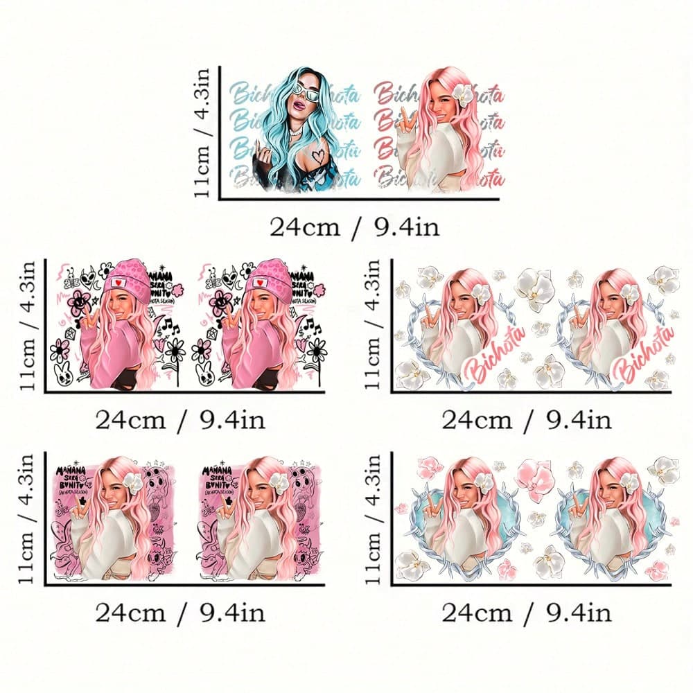 5 pièces Autocollants de belle fille 3D UV DTF Enveloppes transferts de stickers Décalcomanies imperméables Fashiom pour les verres, les tasses,